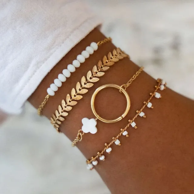 Boho Mixed Geometric Crystal Multi Layer Bracelets Adjustable Lasso Lobster Clasp Punk Bracelet For Women Jewelry Gifts