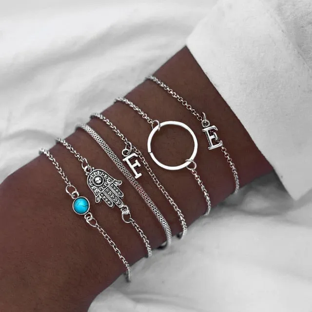 Boho Mixed Geometric Crystal Multi Layer Bracelets Adjustable Lasso Lobster Clasp Punk Bracelet For Women Jewelry Gifts