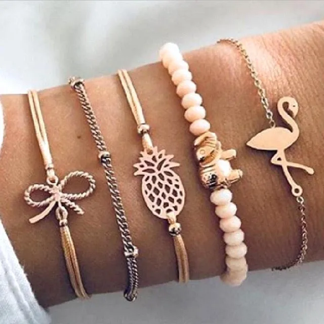 Boho Mixed Geometric Crystal Multi Layer Bracelets Adjustable Lasso Lobster Clasp Punk Bracelet For Women Jewelry Gifts