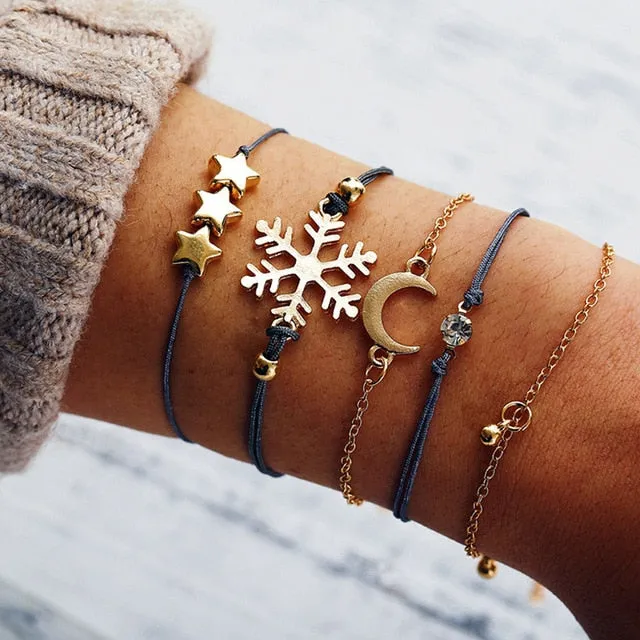 Boho Mixed Geometric Crystal Multi Layer Bracelets Adjustable Lasso Lobster Clasp Punk Bracelet For Women Jewelry Gifts