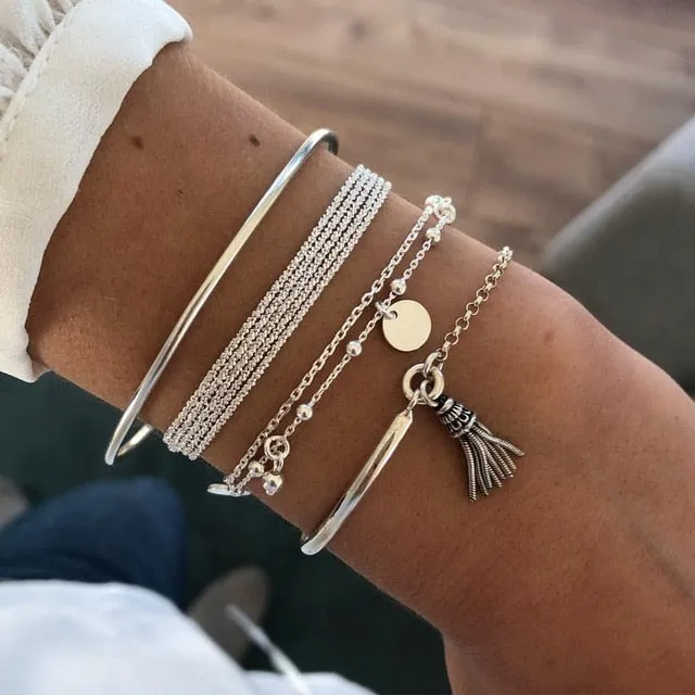 Boho Mixed Geometric Crystal Multi Layer Bracelets Adjustable Lasso Lobster Clasp Punk Bracelet For Women Jewelry Gifts