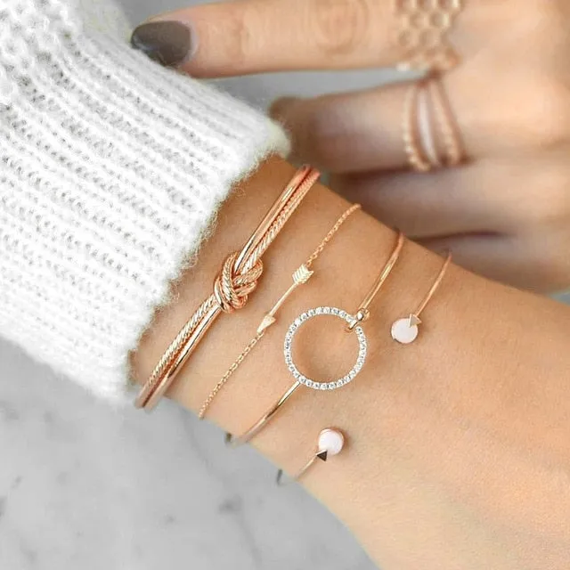 Boho Mixed Geometric Crystal Multi Layer Bracelets Adjustable Lasso Lobster Clasp Punk Bracelet For Women Jewelry Gifts