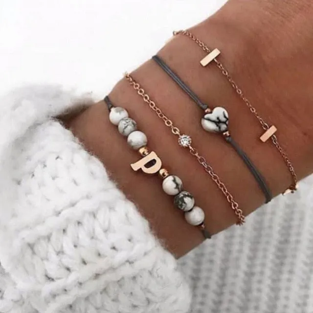 Boho Mixed Geometric Crystal Multi Layer Bracelets Adjustable Lasso Lobster Clasp Punk Bracelet For Women Jewelry Gifts
