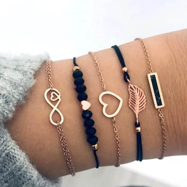 Boho Mixed Geometric Crystal Multi Layer Bracelets Adjustable Lasso Lobster Clasp Punk Bracelet For Women Jewelry Gifts