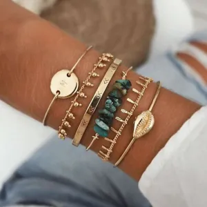 Boho Mixed Geometric Crystal Multi Layer Bracelets Adjustable Lasso Lobster Clasp Punk Bracelet For Women Jewelry Gifts