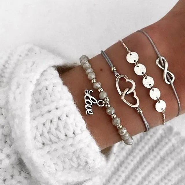 Boho Mixed Geometric Crystal Multi Layer Bracelets Adjustable Lasso Lobster Clasp Punk Bracelet For Women Jewelry Gifts