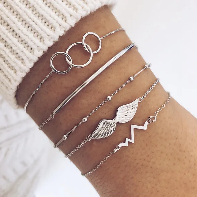 Boho Mixed Geometric Crystal Multi Layer Bracelets Adjustable Lasso Lobster Clasp Punk Bracelet For Women Jewelry Gifts