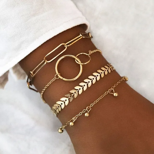 Boho Mixed Geometric Crystal Multi Layer Bracelets Adjustable Lasso Lobster Clasp Punk Bracelet For Women Jewelry Gifts