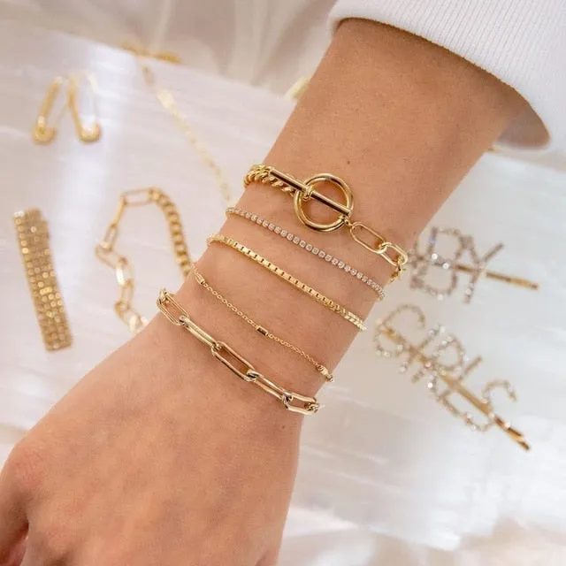 Boho Mixed Geometric Crystal Multi Layer Bracelets Adjustable Lasso Lobster Clasp Punk Bracelet For Women Jewelry Gifts