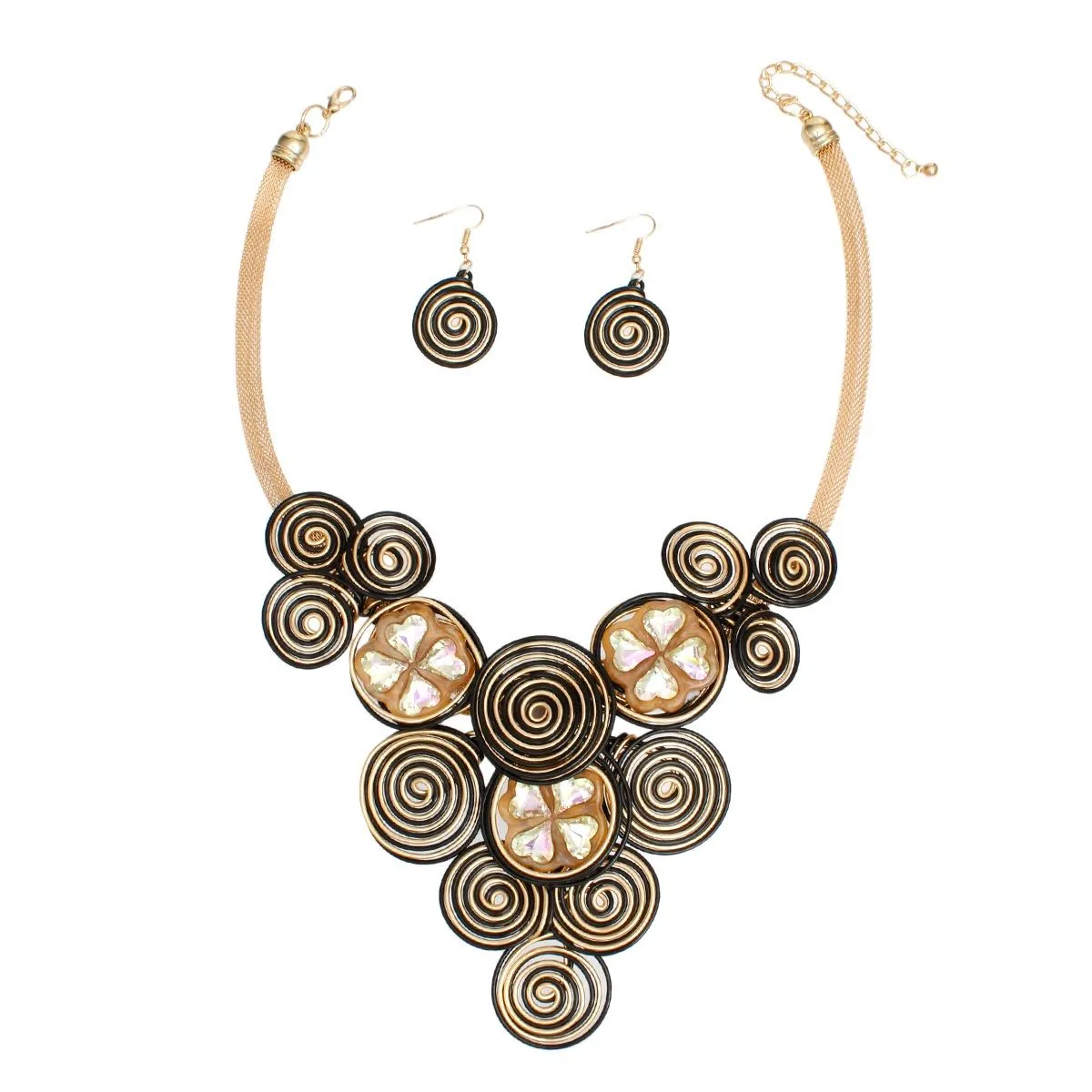 Bold Black & Gold Mesh Necklace Set – Statement Glam