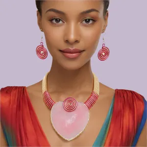 Bold Pink Palm Leaf Necklace Set – Complete Your Look