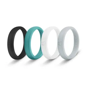 botthms Ladies Silicone Rings Combo Pack - 4 white/grey/black/teal