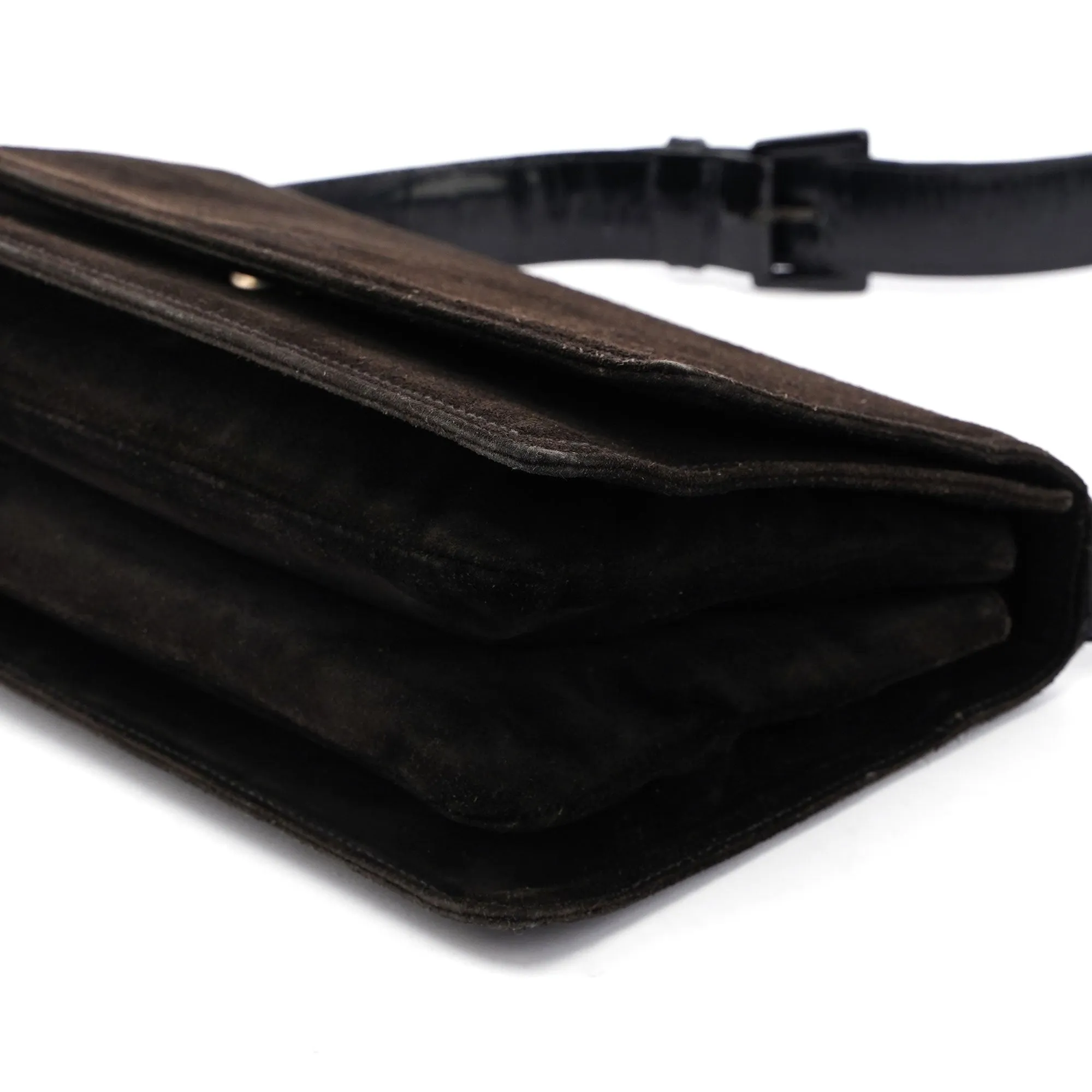 Brown Suede Flap Shoulder Bag