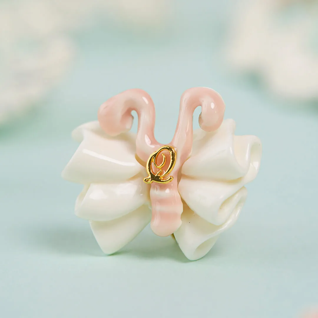 Butterfly Cream Clip-On Earring (Pink / Single)【Japan Jewelry】