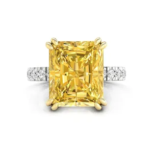 Canary Yellow Radiant CZ Stone Accents With Hidden Halo Wedding Ring