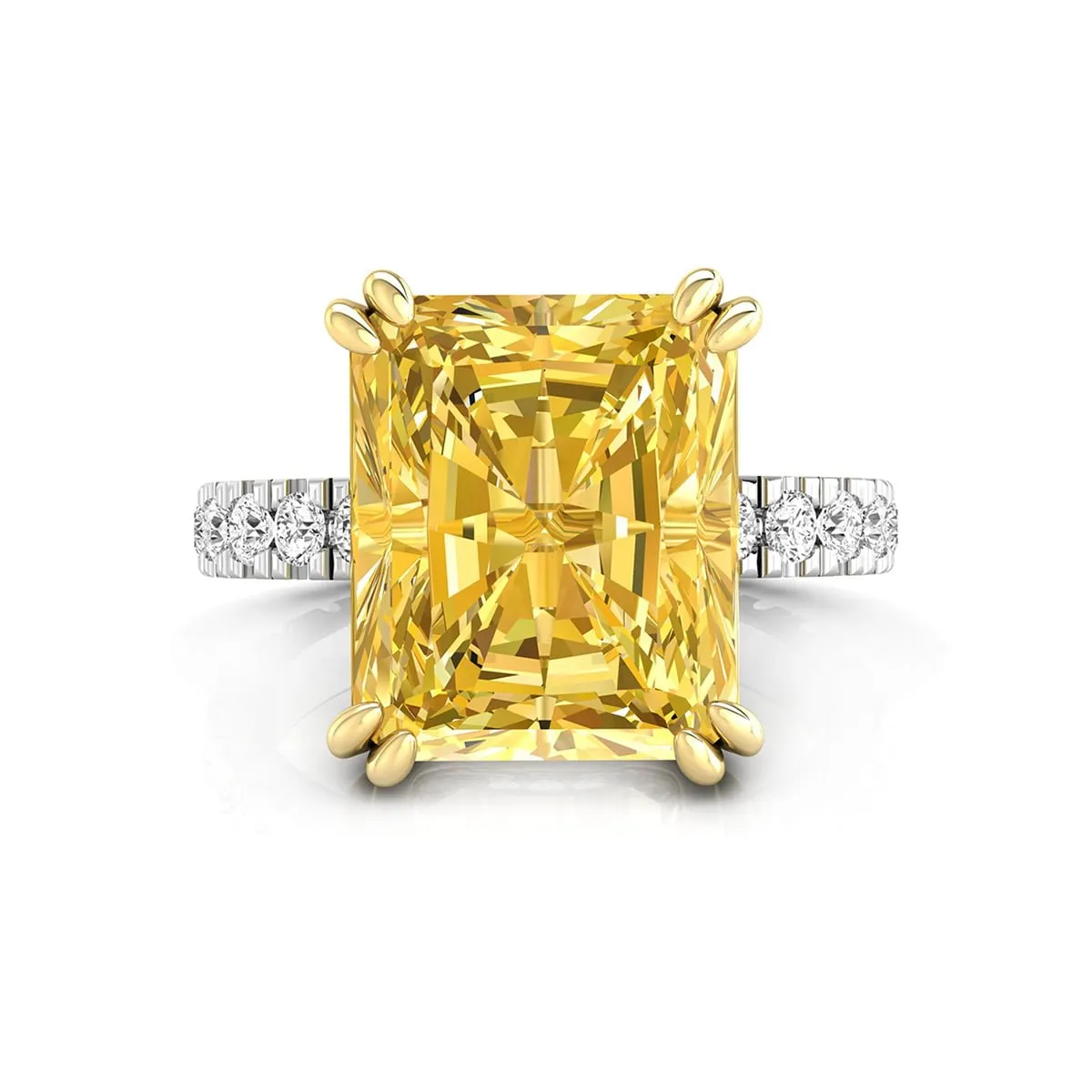 Canary Yellow Radiant CZ Stone Accents With Hidden Halo Wedding Ring