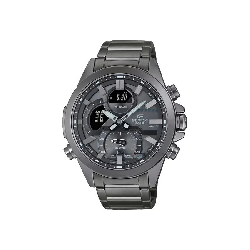 Casio Edifice Men's Analog-Digital Watch ECB-30DC-1BDF w. Bluetooth Grey Stainless Steel Strap