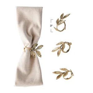 Cast Metal Napkin Rings with Leaves