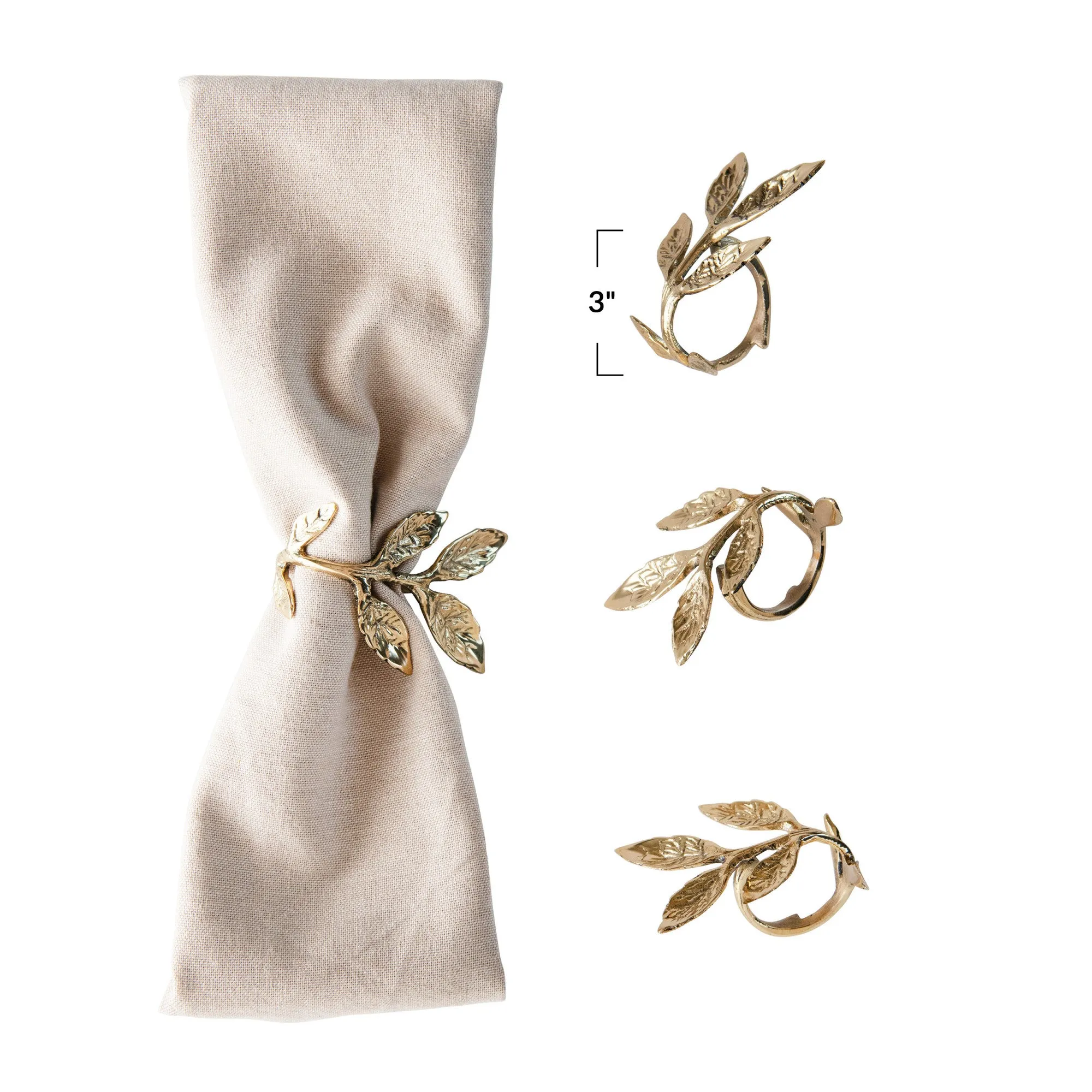 Cast Metal Napkin Rings with Leaves