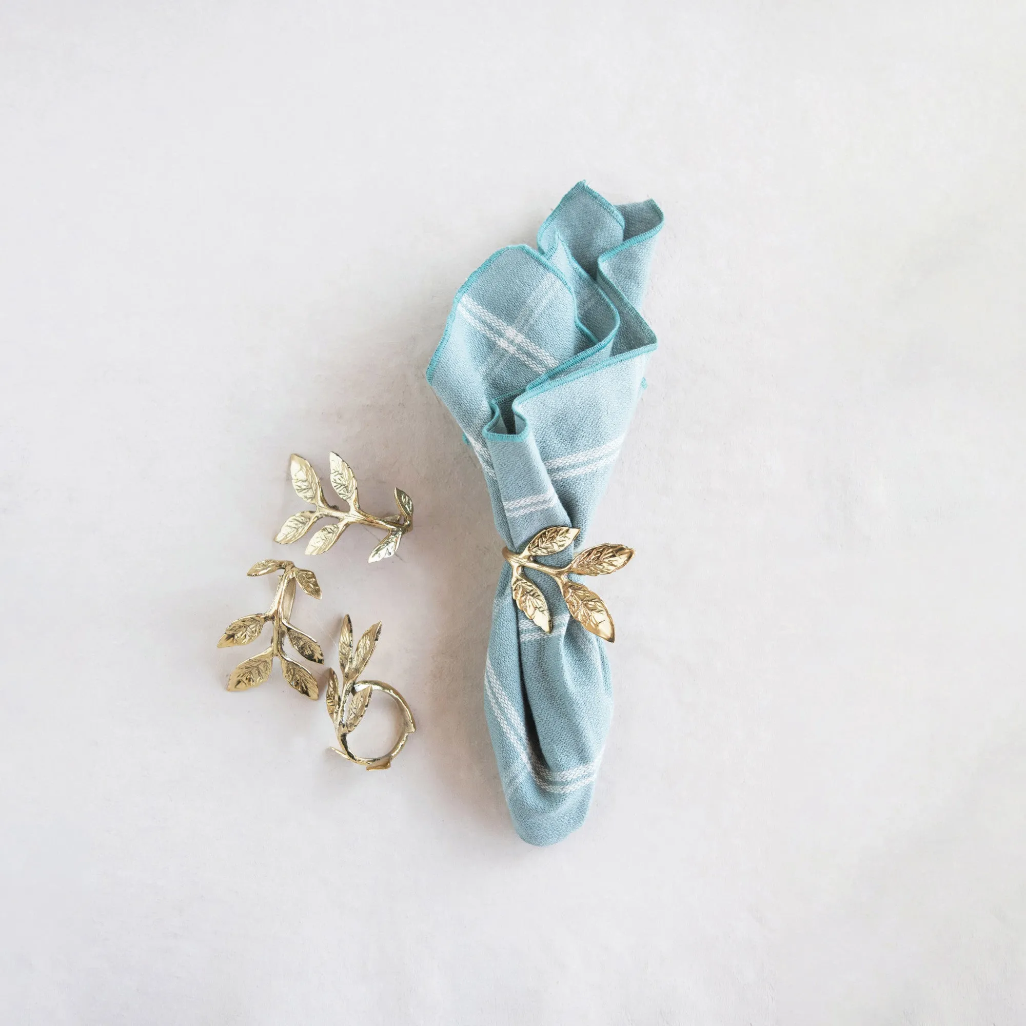 Cast Metal Napkin Rings with Leaves