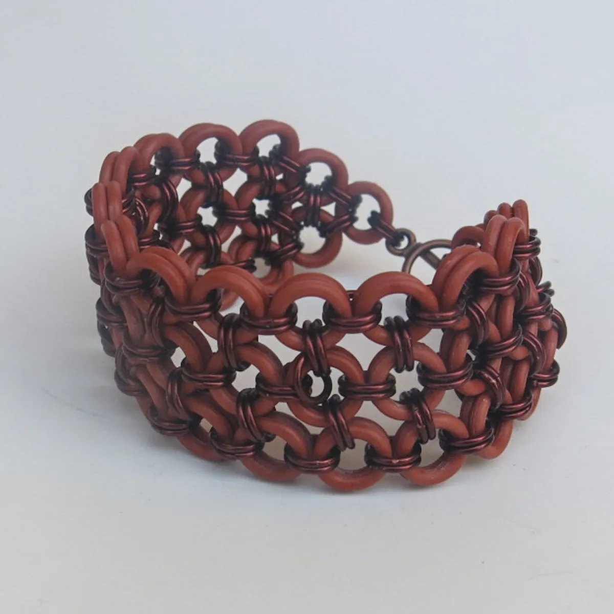 Chain Maille Bracelet in Japanese 8-in-2 Weave with Rubber & Metal Rings