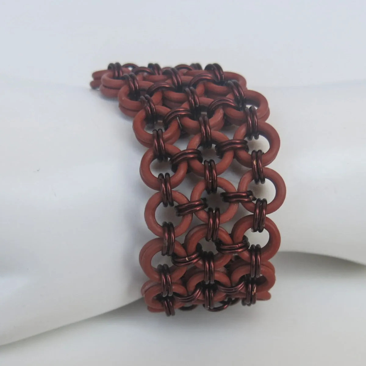 Chain Maille Bracelet in Japanese 8-in-2 Weave with Rubber & Metal Rings