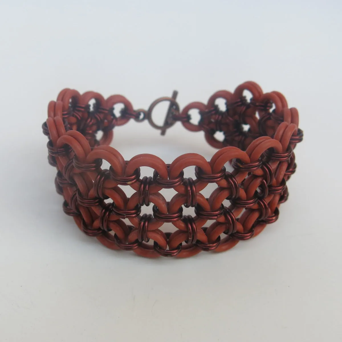 Chain Maille Bracelet in Japanese 8-in-2 Weave with Rubber & Metal Rings