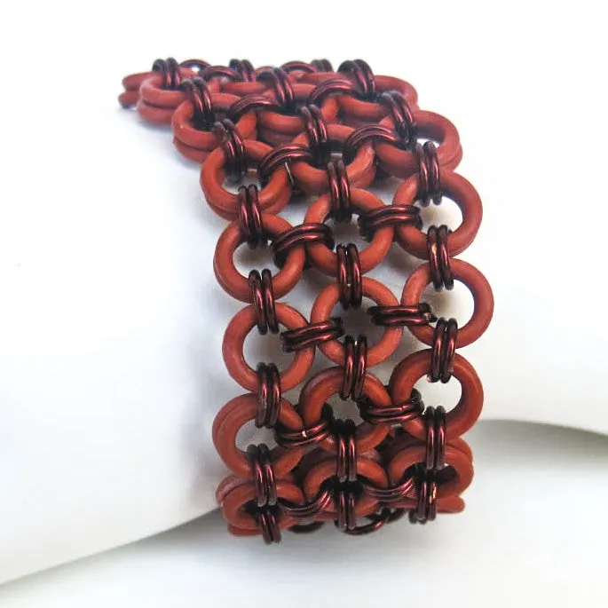 Chain Maille Bracelet in Japanese 8-in-2 Weave with Rubber & Metal Rings