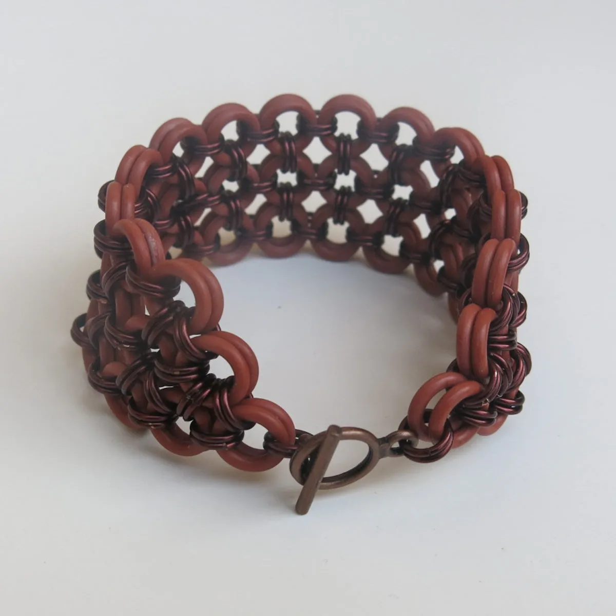 Chain Maille Bracelet in Japanese 8-in-2 Weave with Rubber & Metal Rings