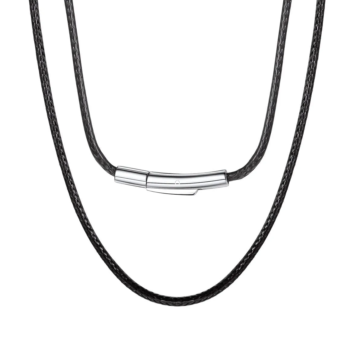 ChainsPro Men Black Wax Cord Leather Cord Rope Chain Stainless Steel Clasp Necklace Rope 18 inch