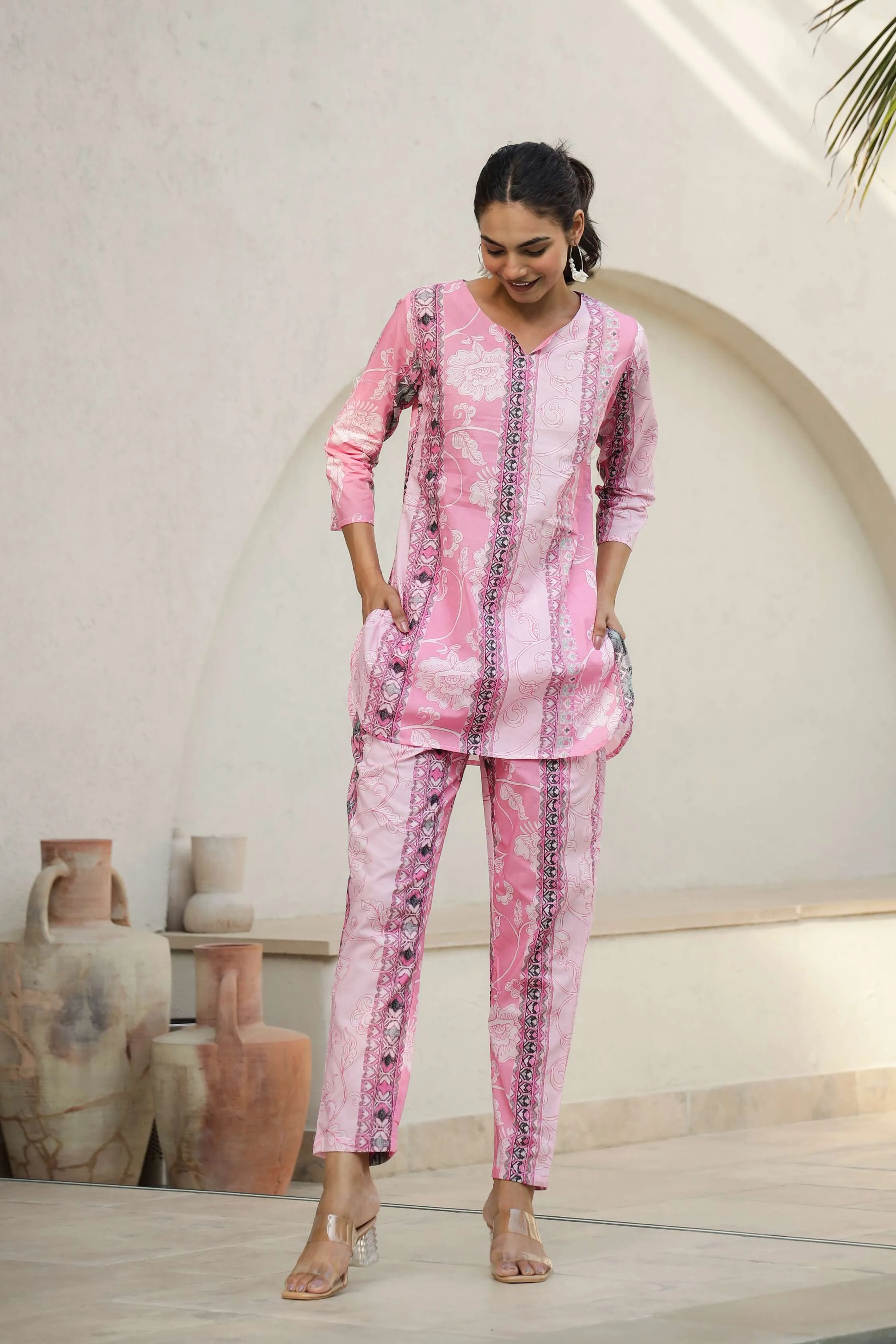 Chic Pink Printed Co-Ord Set for Women – Stylish Summer Wear