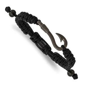 Chisel Stainless Steel Brushed Gun Metal IP-plated Fishing Hook Black Nylon Adjustable Bracelet