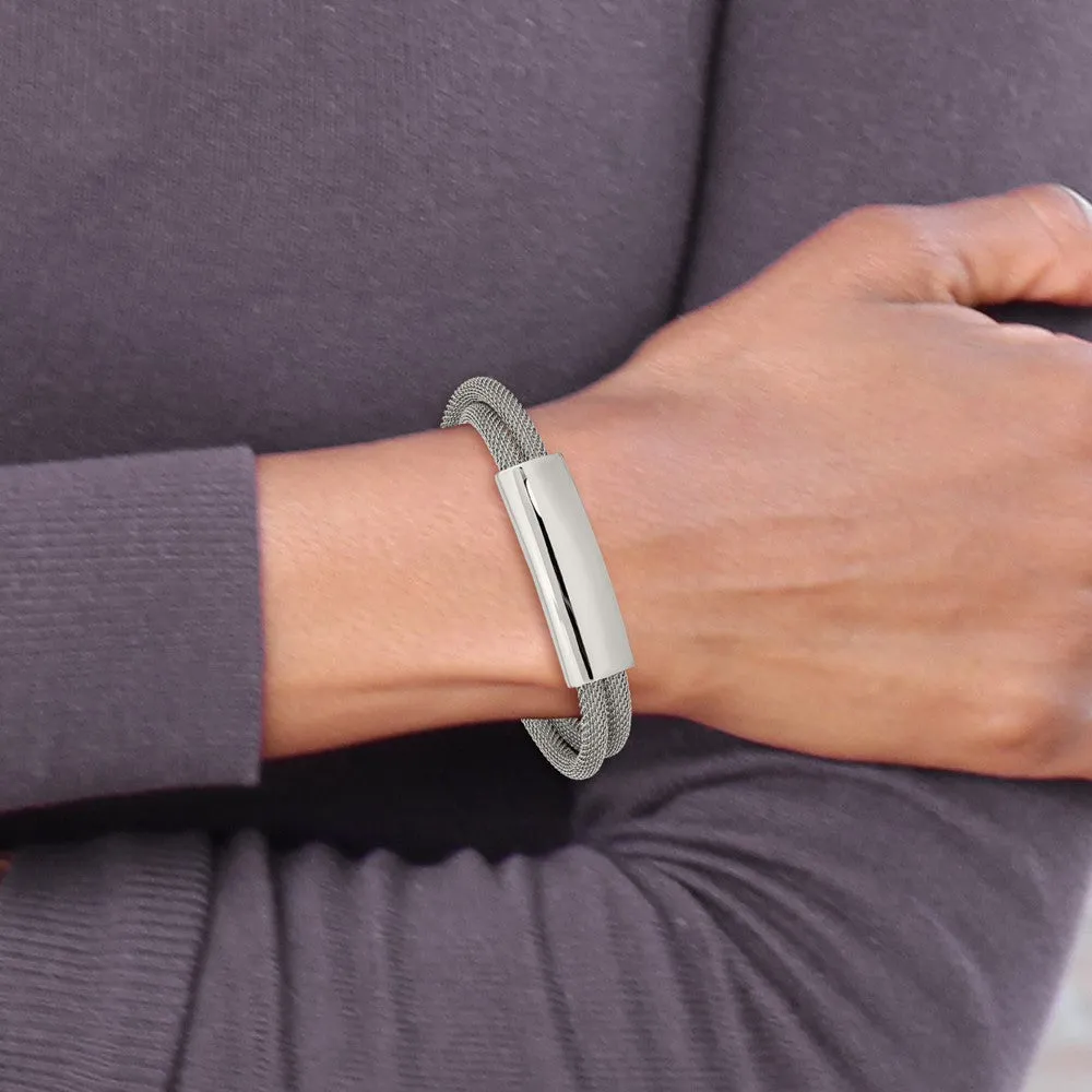 Chisel Stainless Steel Polished Mesh 2-Strand Adjustable ID Bracelet