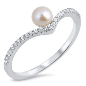 Clear CZ Freshwater Pearl Chevron Thumb Ring 925 Sterling Silver Band Sizes 4-10