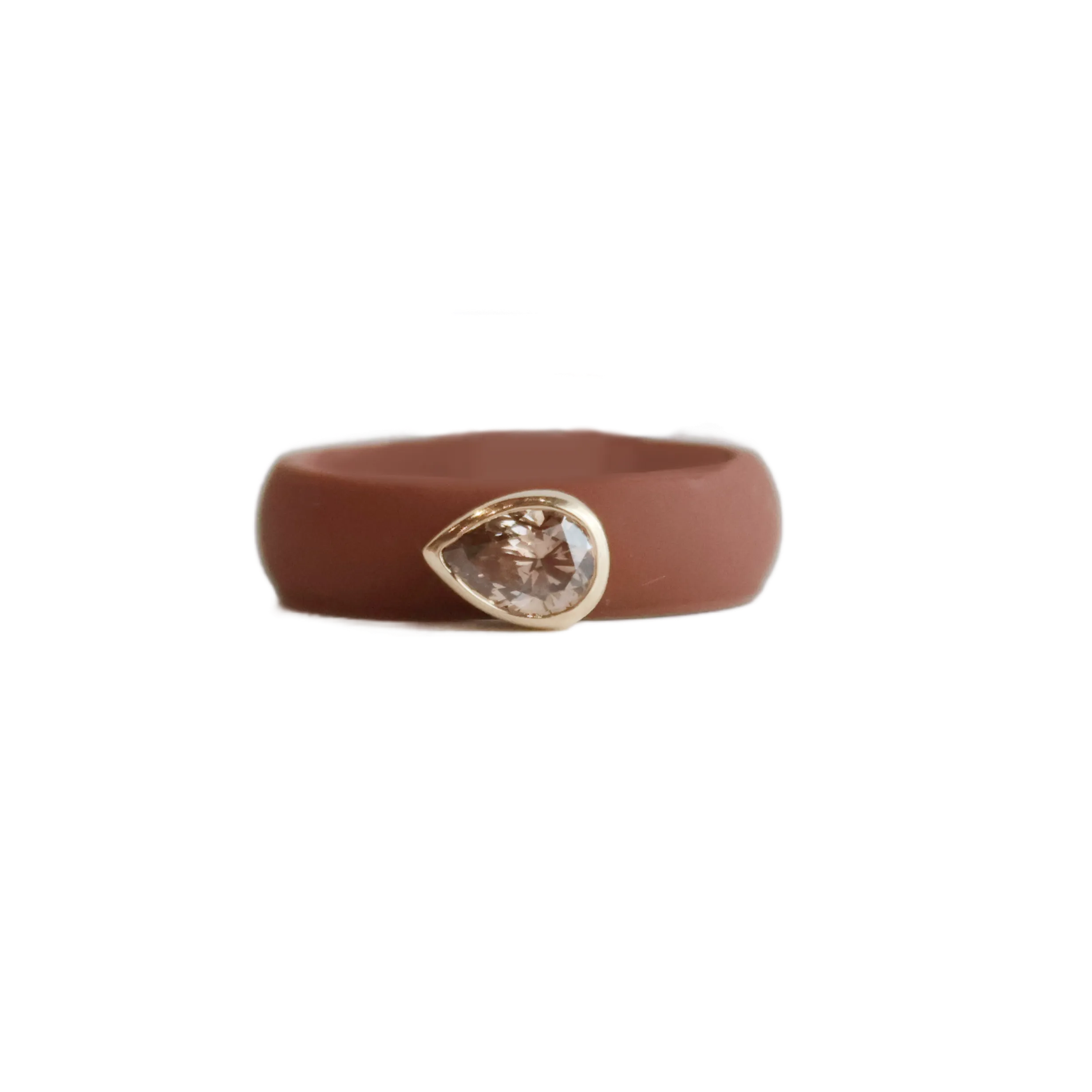 Cognac Pear Shaped Diamond Silicone Band- Coffee