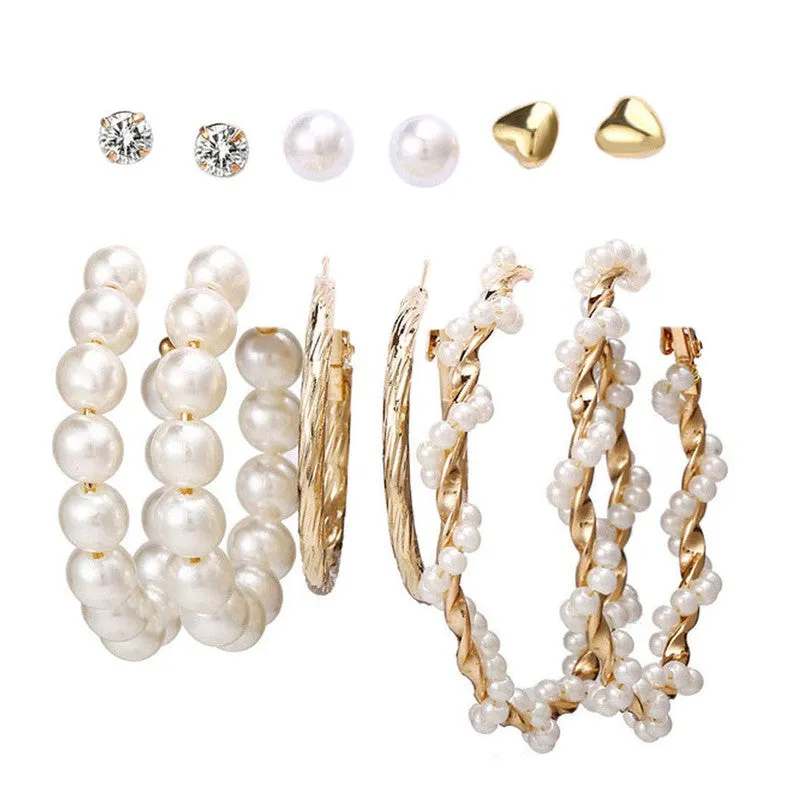 Combo 6 Pair Crystal Pearl Studs And Hoop Earrings