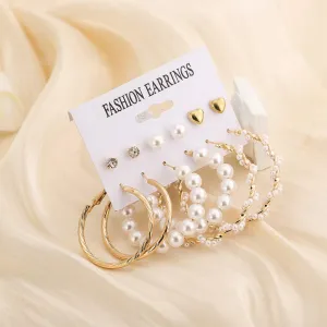 Combo 6 Pair Crystal Pearl Studs And Hoop Earrings