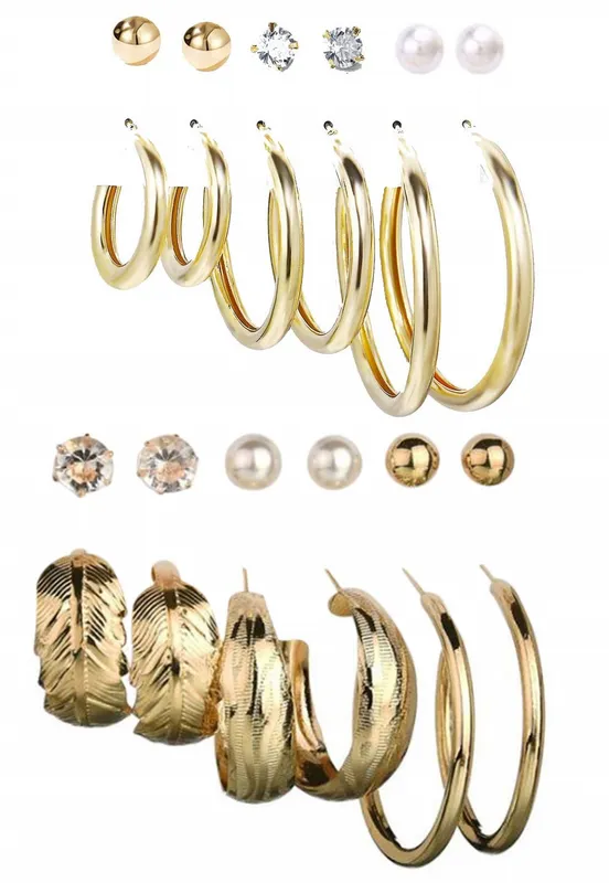 Combo Of 12 Pair Pearl Stone Studs and Hoop Earrings