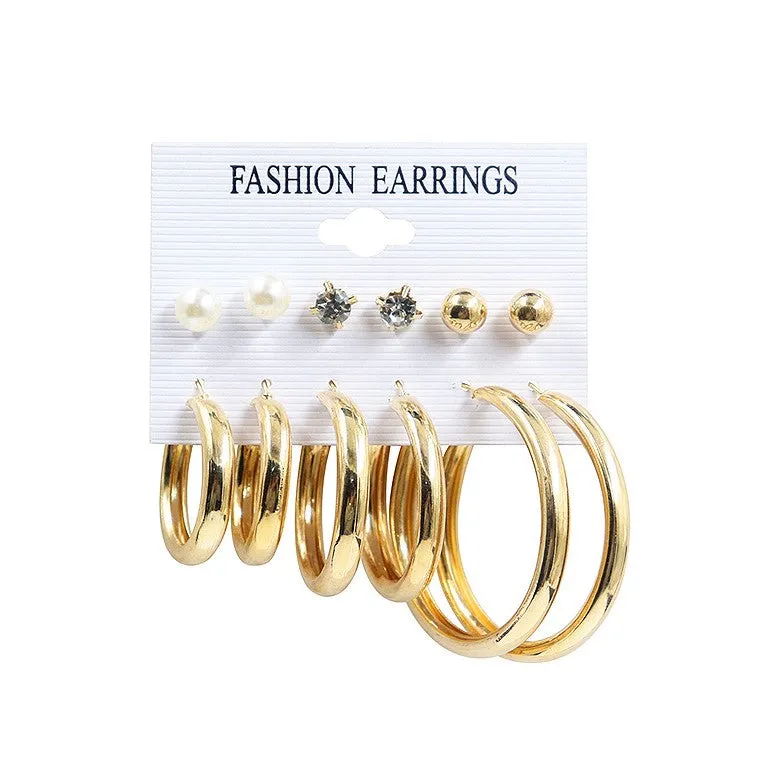 Combo Of 12 Pair Pearl Stone Studs and Hoop Earrings