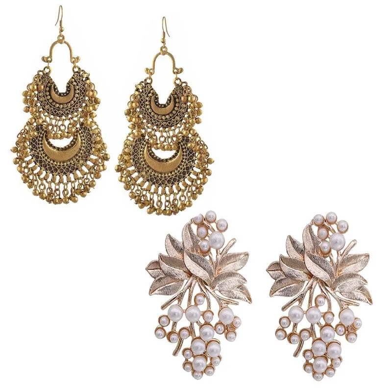Combo of 2 Chandbali and Flower Pearl Stud Earrings