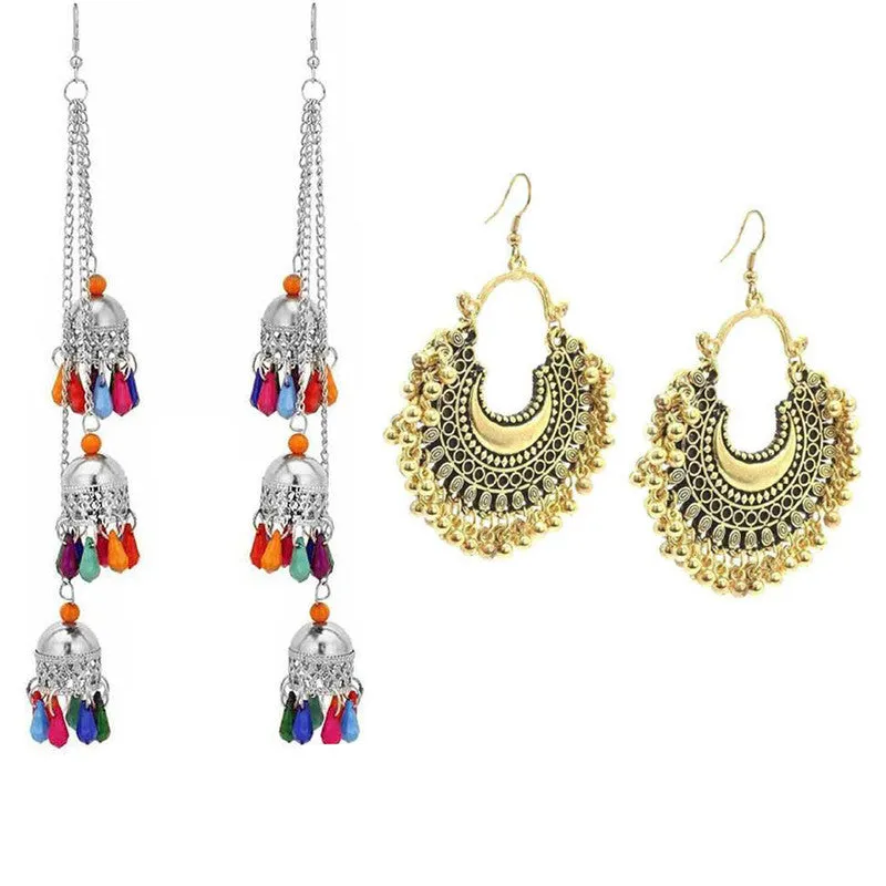 Combo of 2 Chandbali and Multicolor Ghungroo Earrings