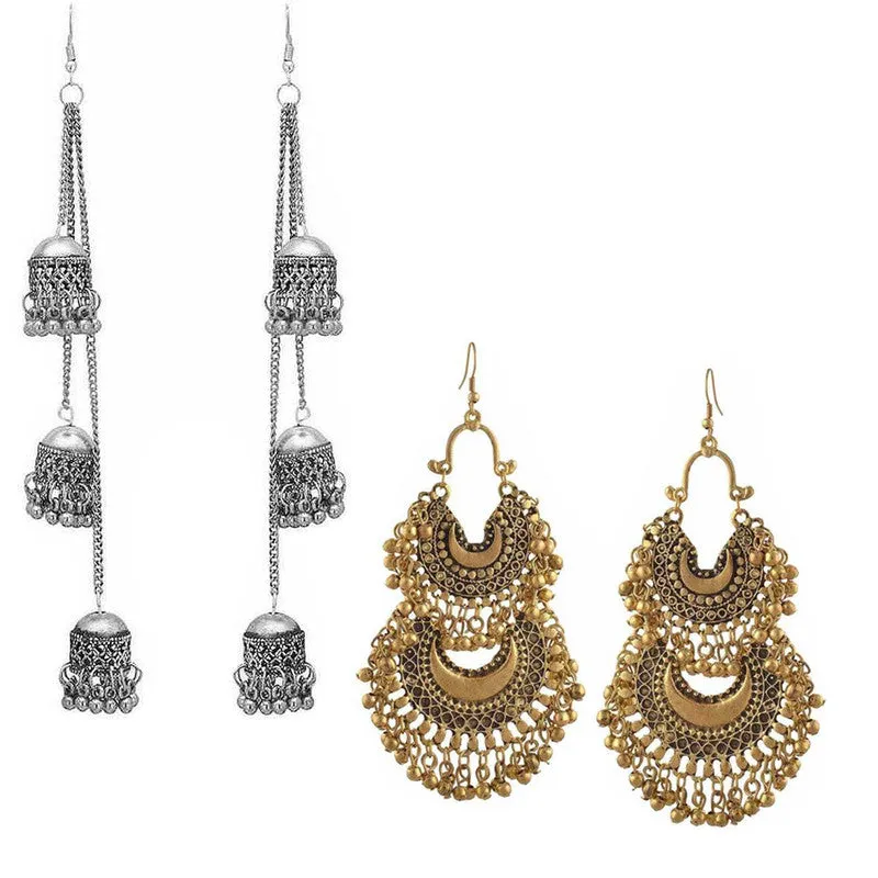 Combo of 2 Chandbali and Multicolor Ghungroo Earrings