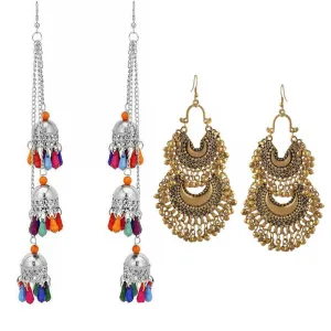 Combo of 2 Chandbali and Multicolor Ghungroo Earrings