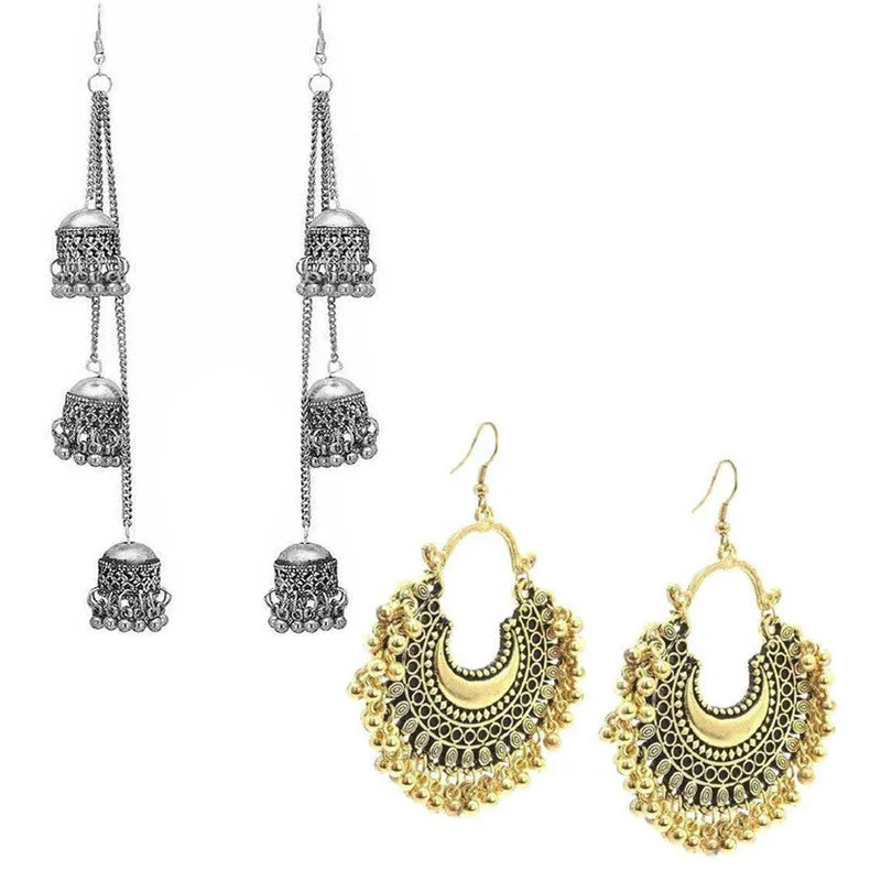 Combo of 2 Chandbali and Multicolor Ghungroo Earrings
