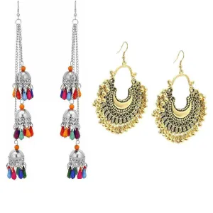 Combo of 2 Chandbali and Multicolor Ghungroo Earrings