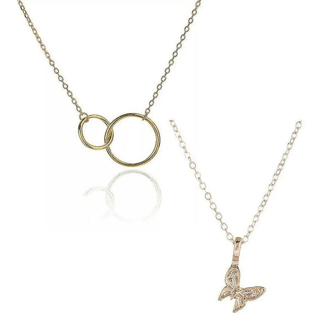 Combo Of 2 Double Circle Ring and Butterfly Pendant