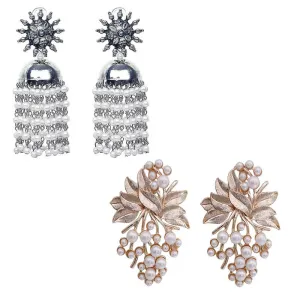 Combo of 2 Flower Pearl Stud and Beads Chain Jhumki