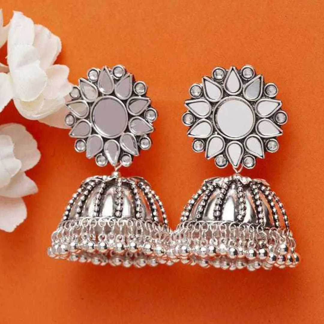 Combo of 2 Flower Pearl Stud and Mirror Stud Jhumki