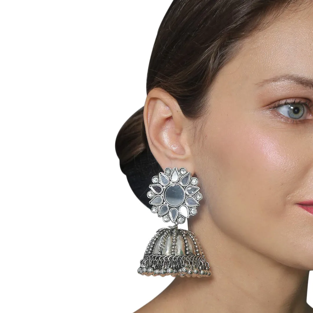 Combo of 2 Flower Pearl Stud and Mirror Stud Jhumki