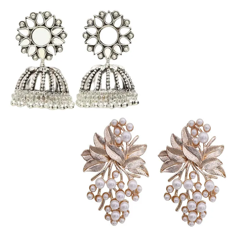 Combo of 2 Flower Pearl Stud and Mirror Stud Jhumki